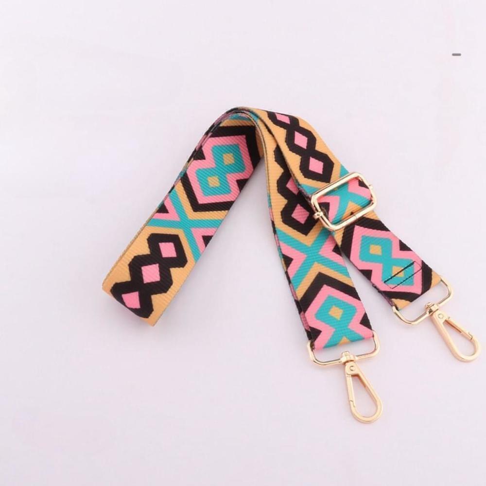 Geometric Pattern Adjustable Purse Strap In Pink Yellow and Black